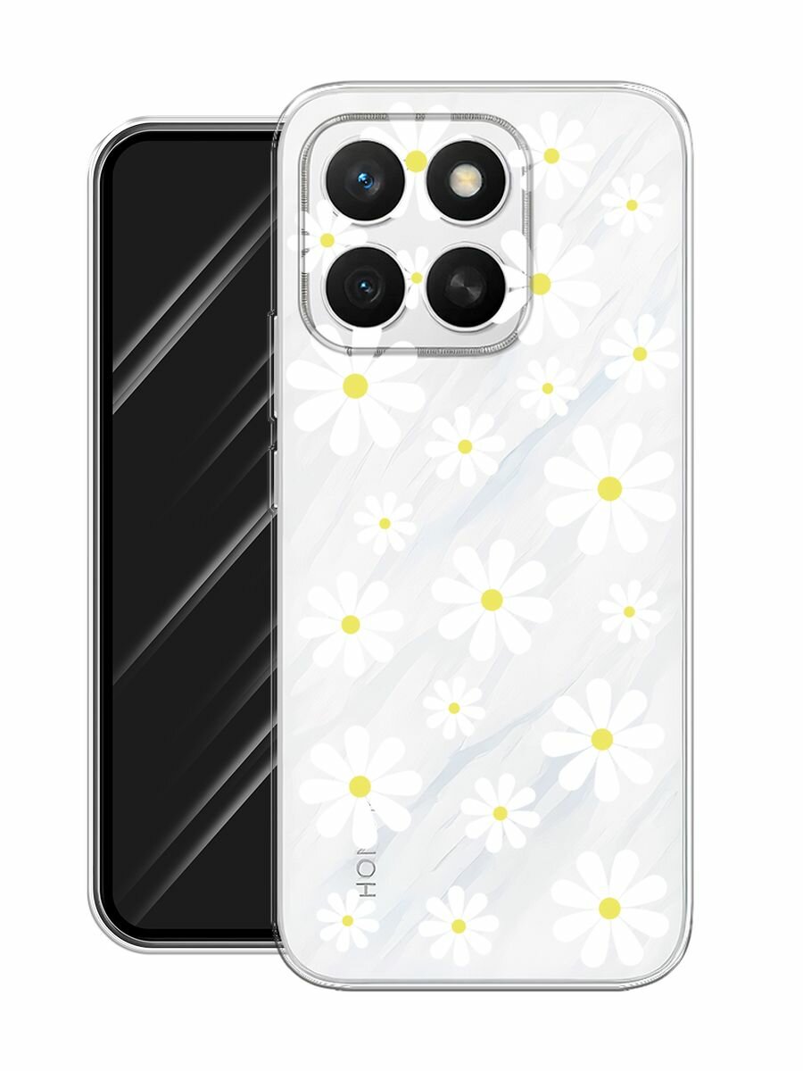 Чехол на Honor X8c / Хонор X8c с принтом "Большие ромашки", прозрачный — фото 1