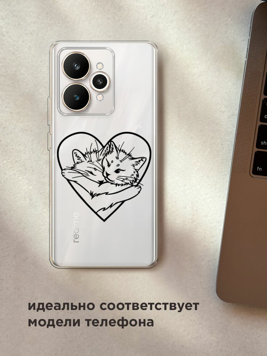 Чехол на Realme 15 / Реалми 15 с принтом "Влюблённые котики рисунок 3 - 14 февраля", прозрачный — фото 1