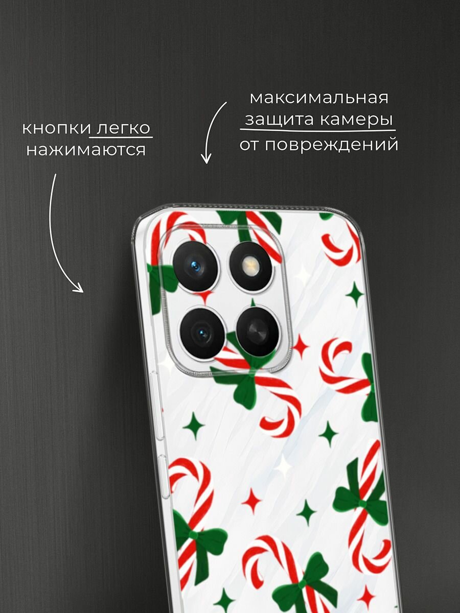 Чехол на Honor X8c / Хонор X8c с принтом "Леденец с бантиком 2", прозрачный — фото 1