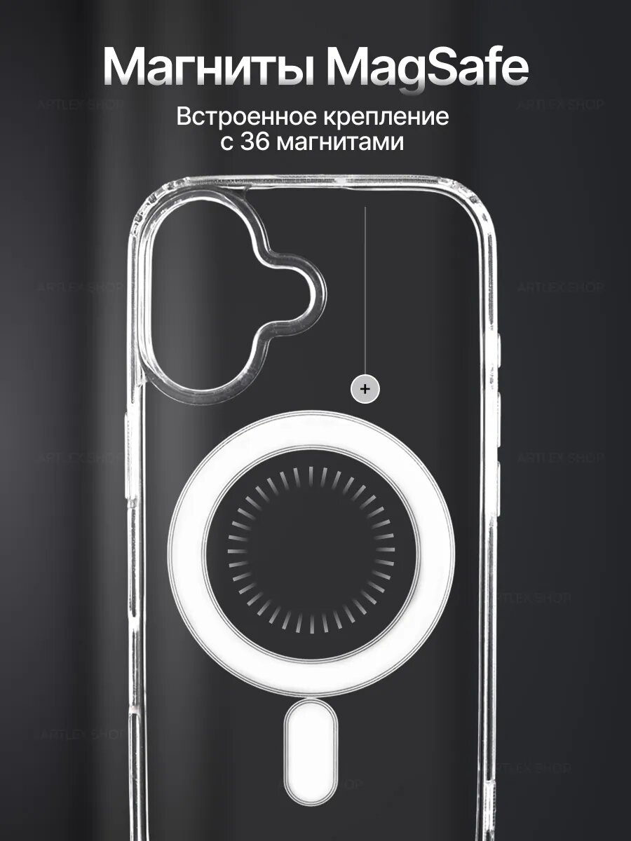 Чехол на айфон 17 c MagSafe, силикон, поликарбонат, прозрачный — фото 1