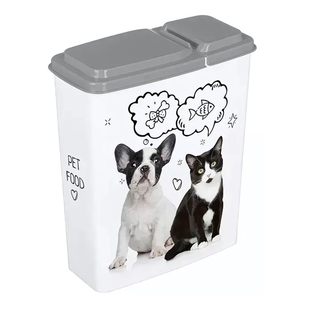 Контейнер для корма Lucky Pet 2,3л, пластик, белый с серой крышкой, удобный