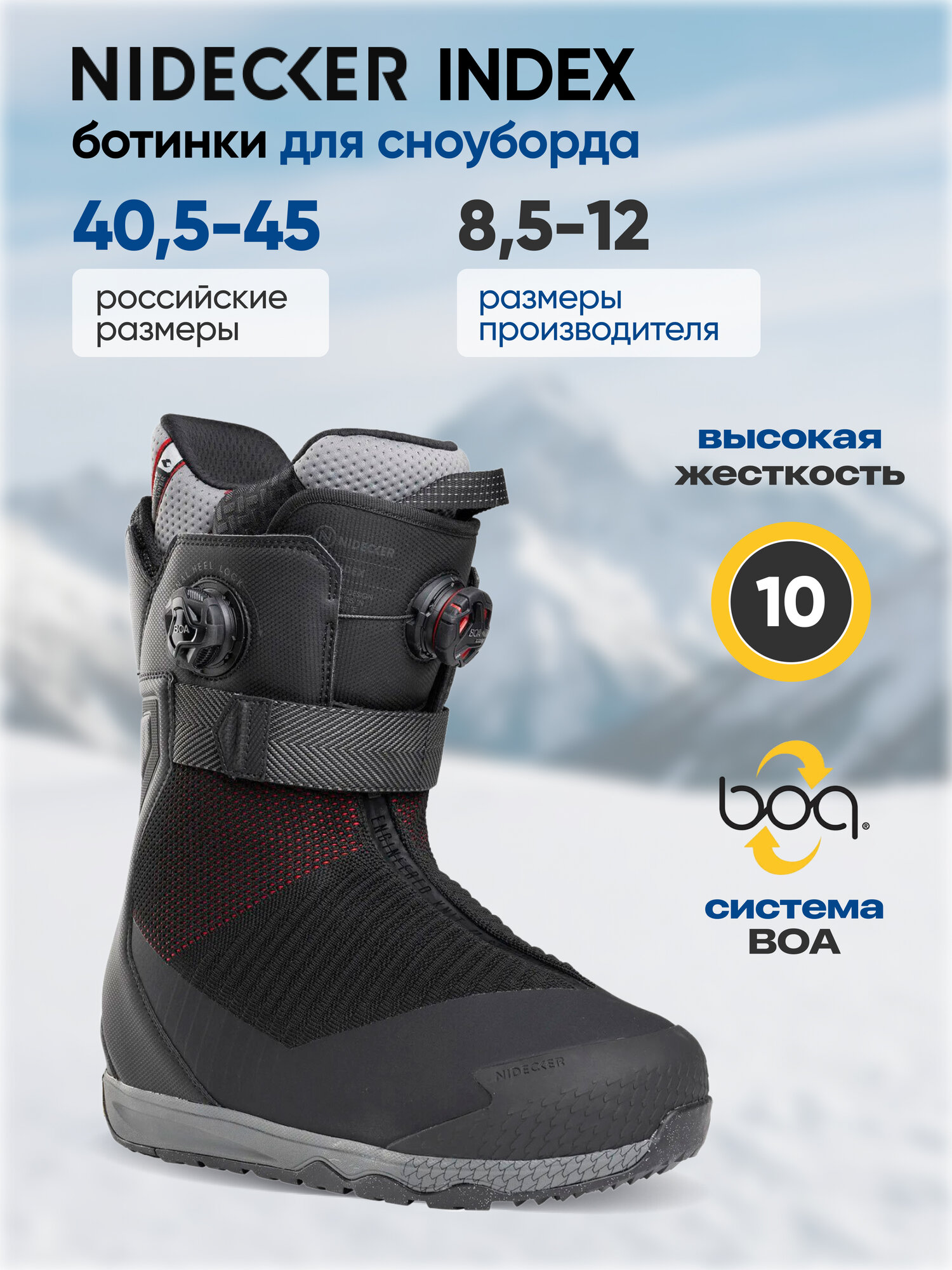 Ботинки сноубордические NIDECKER INDEX (24/25) Black, 10,5 US