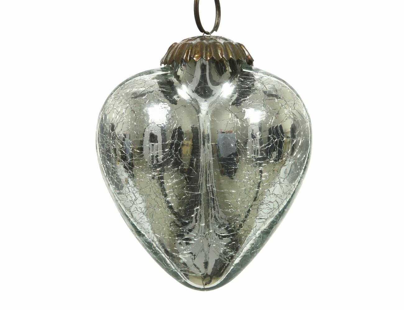 Ёлочное украшение-сердечко кордель стекло серебряное 8 см Kaemingk 190201