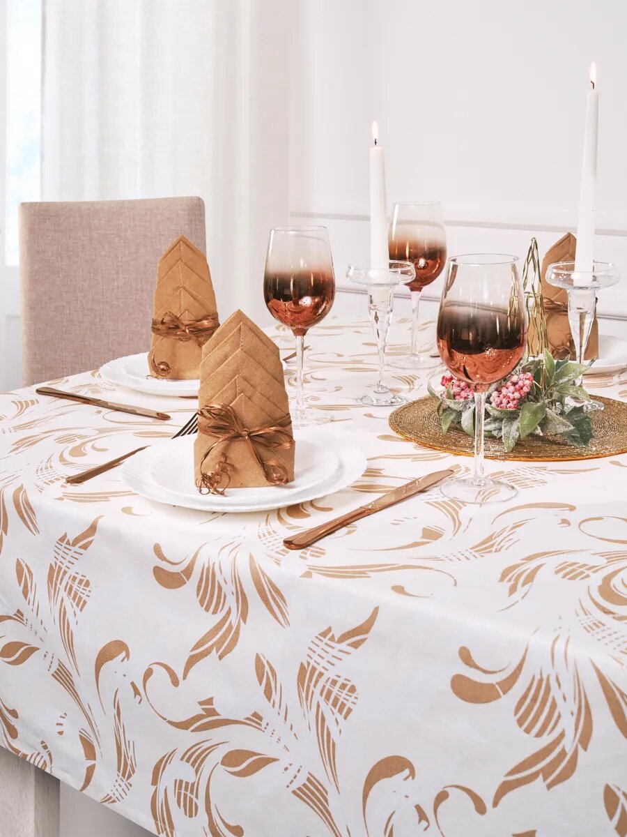 Скатерть Guten Morgen рогожка хлопок 140 см x 180 см бежево-розовая