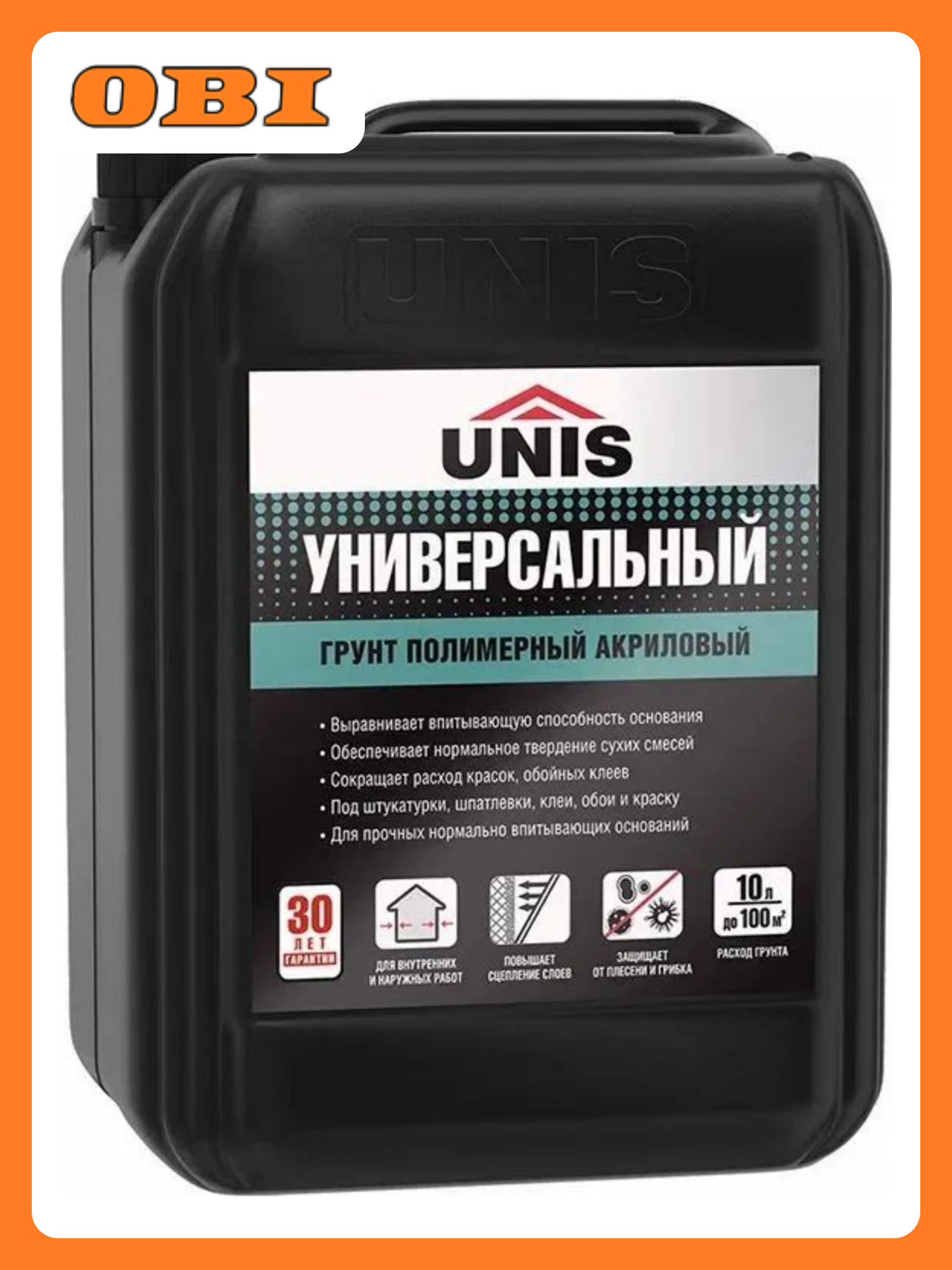 Грунтовка UNIS акриловая укрепляющая для наружных и внутренних работ 10л