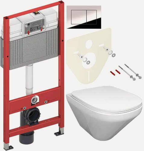Изображение товара Комплект 3 в 1 Унитаз подвесной Jacob Delafon Modern Life E77725-0 / Сиденье E77168-0, с микролифтом / Инсталляция с кнопкой TECE Now 9400412 цвет хром