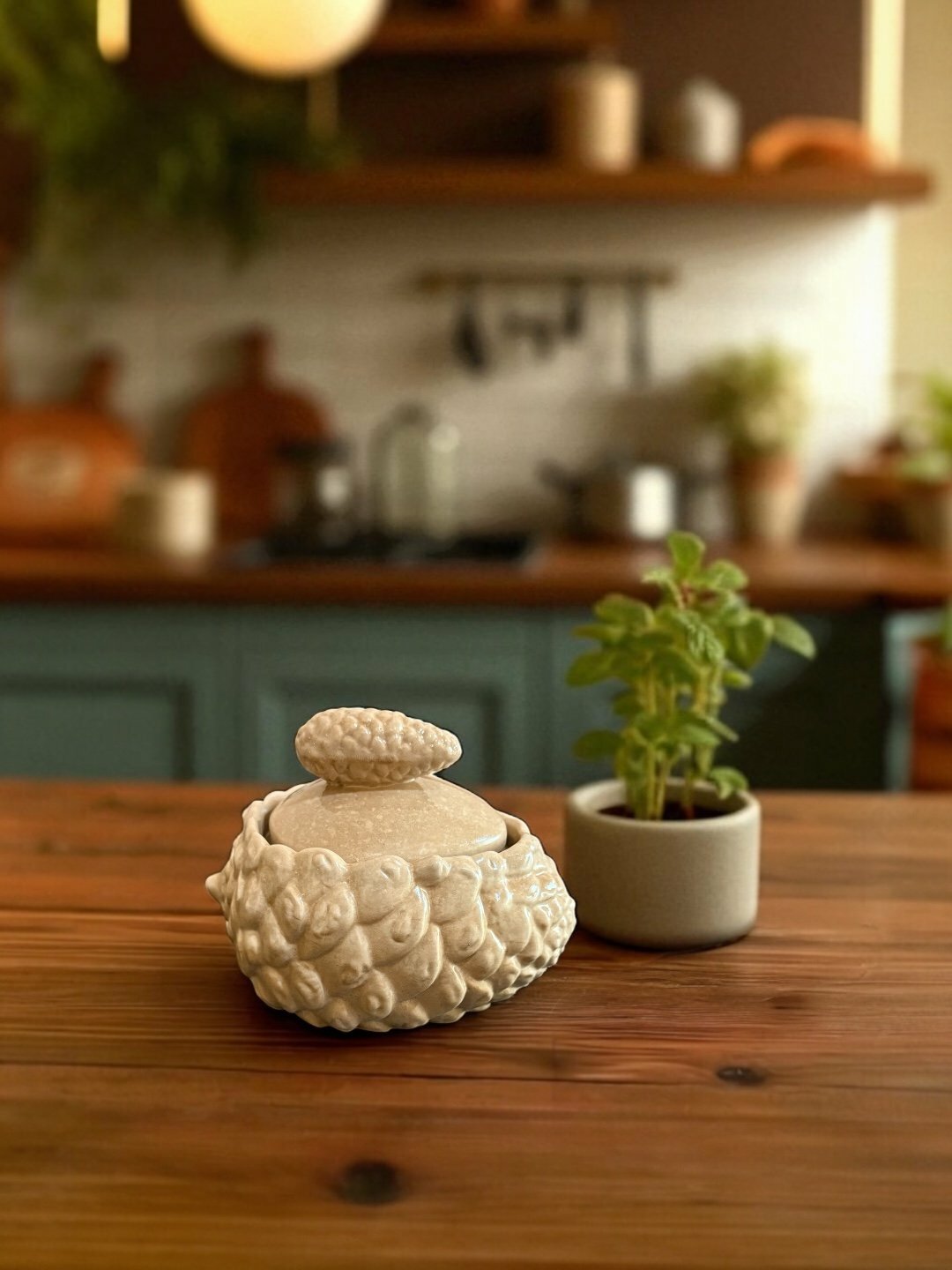 Декоративная шкатулка из гипса Шишка, 8 * 11 * 9 см - Бежевый