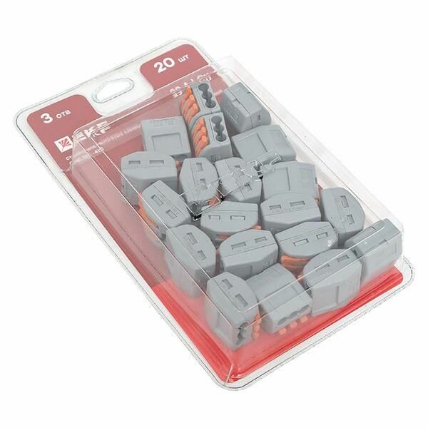 Клемма EKF СМК 222-413 с рычагом 3 отверстия блистер 20 шт