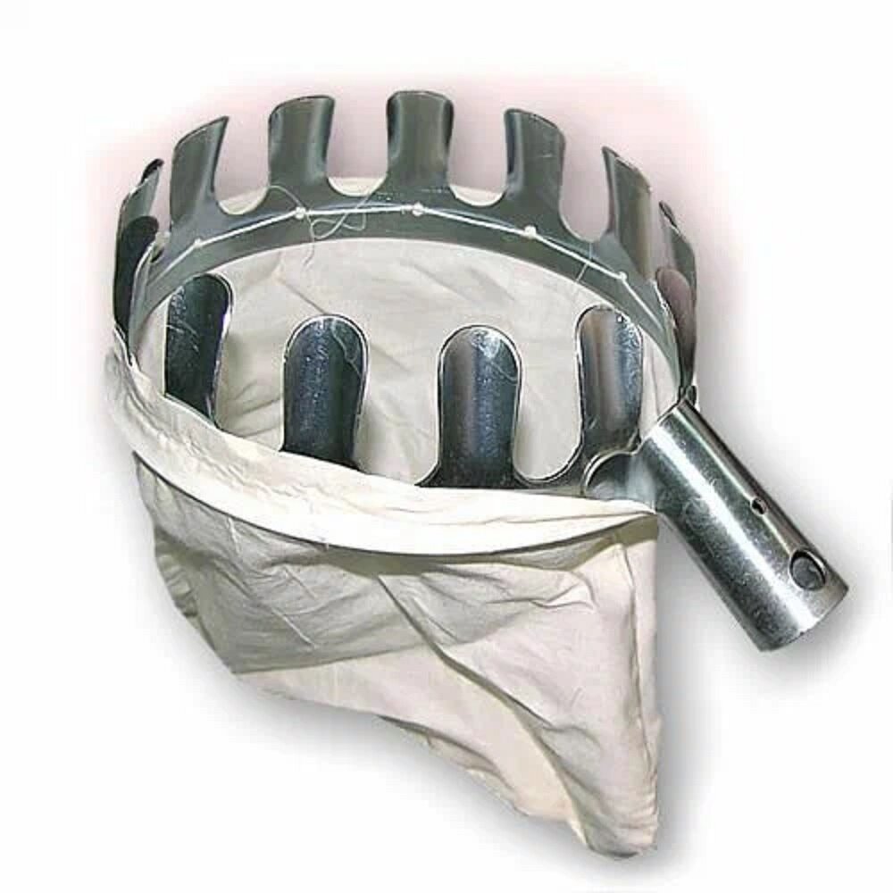 Плодосъемник с мешком для бережного сбора фруктов металлический серебристый 1 шт