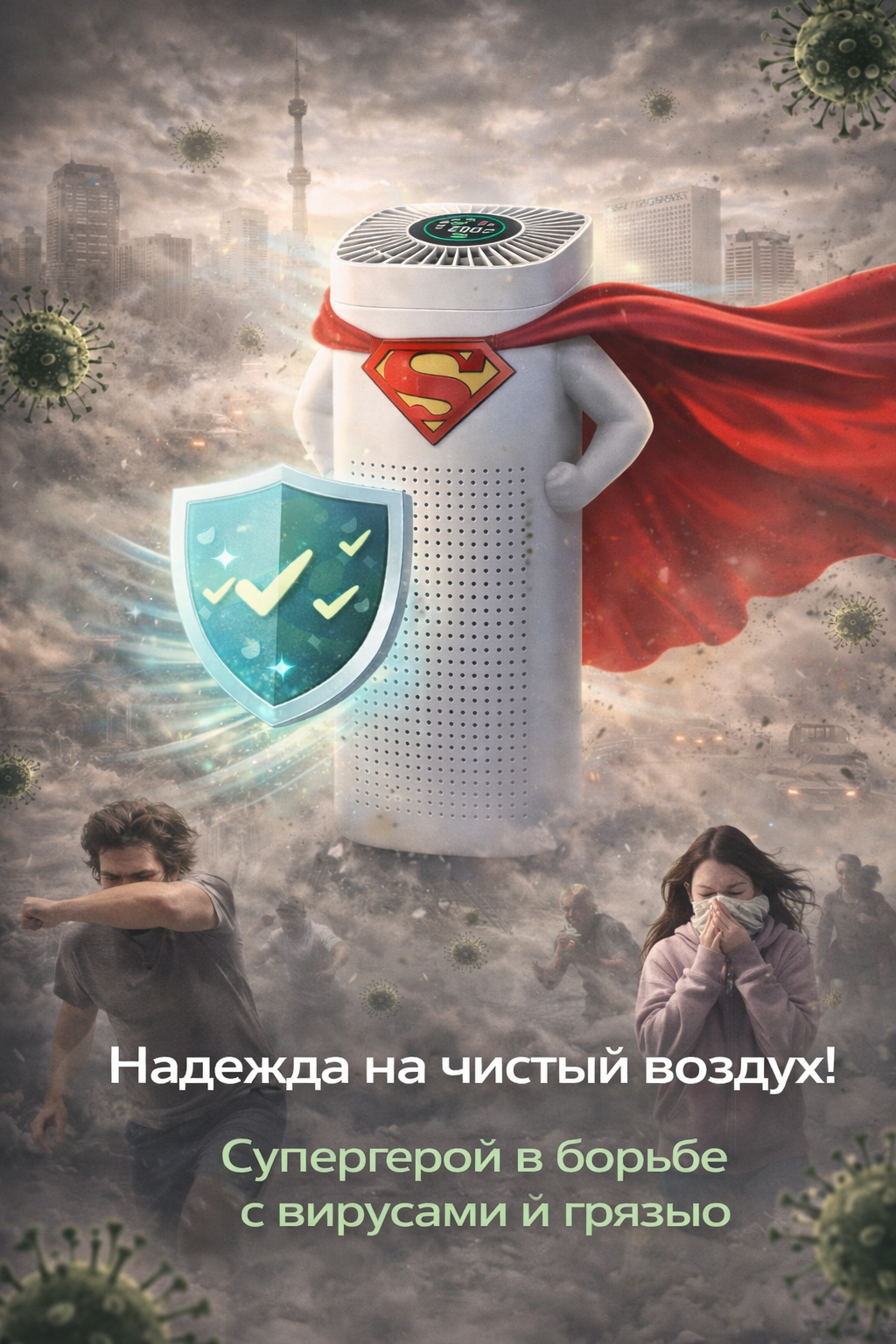 Очиститель воздуха, для дома, традиционный, с HEPA фильтром, ионизация, угольный фильтр 40–60 м² от аллергенов и вирусов