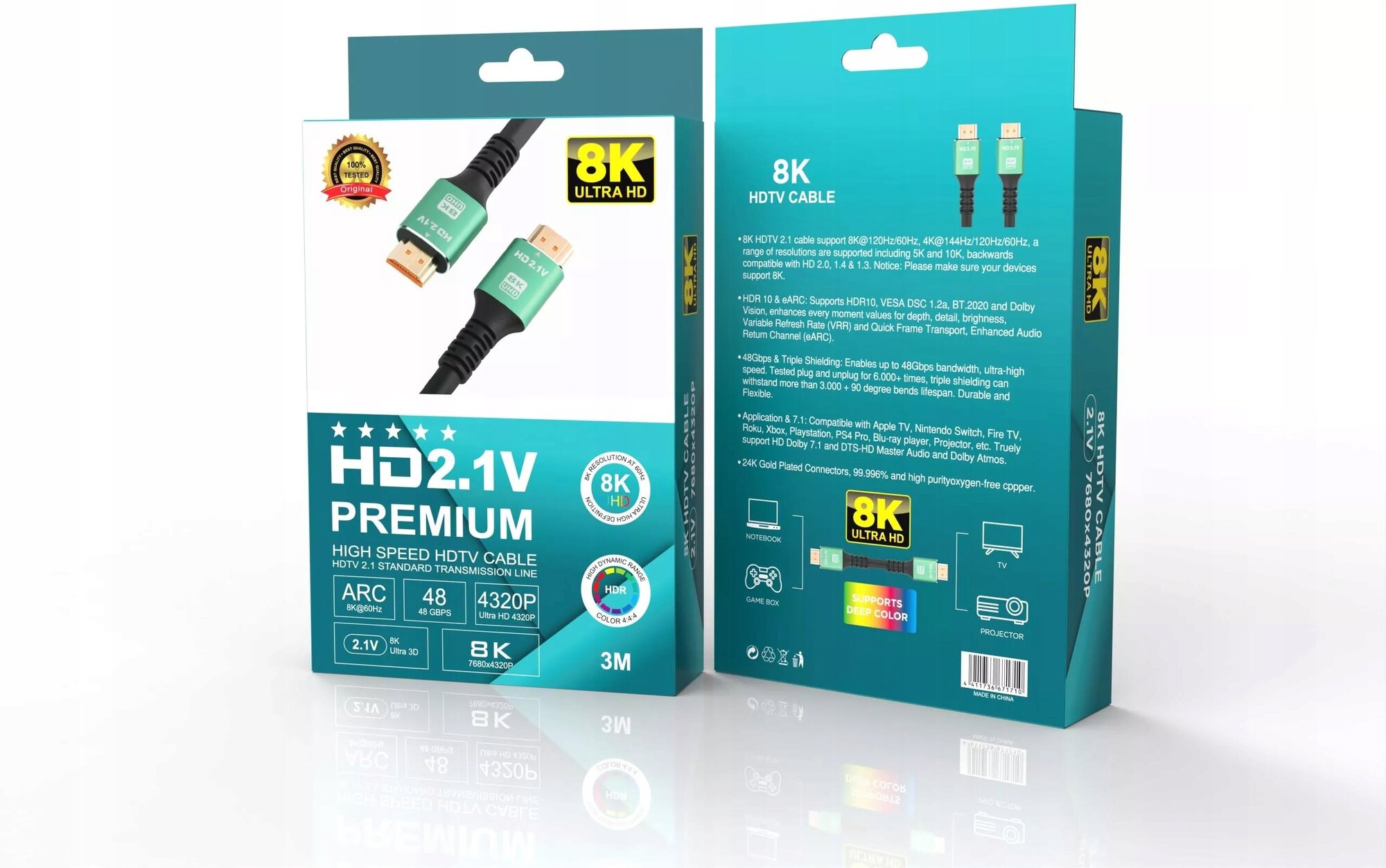Кабель HDMI 8К, позолоченные контакты, экранированный, 2.1, 60 Hz, 3 м