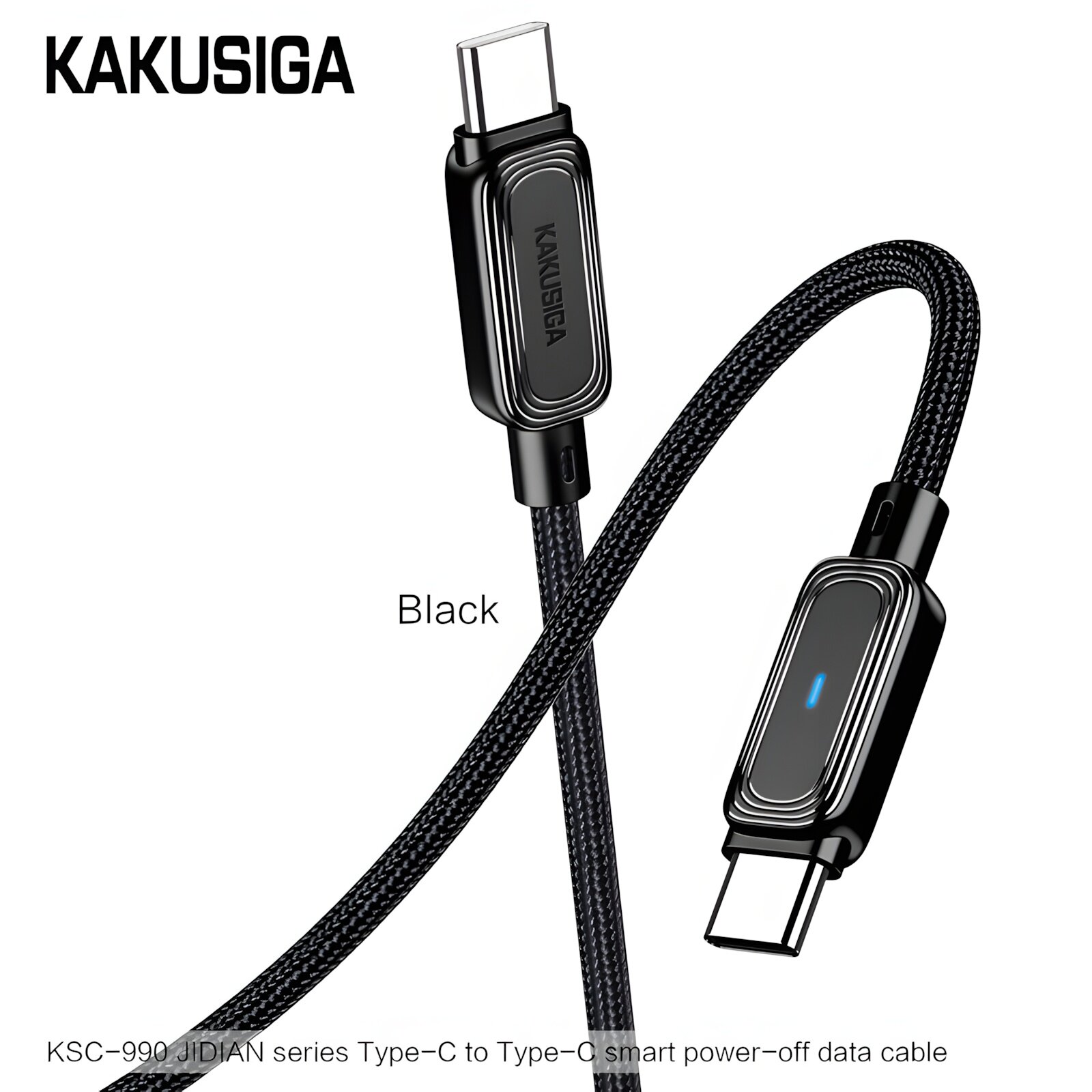 Кабель USB KAKUSIGA KSC-990 Type-C на Type-C, Быстрая Зарядка, 1.2м, Черный — фото 1