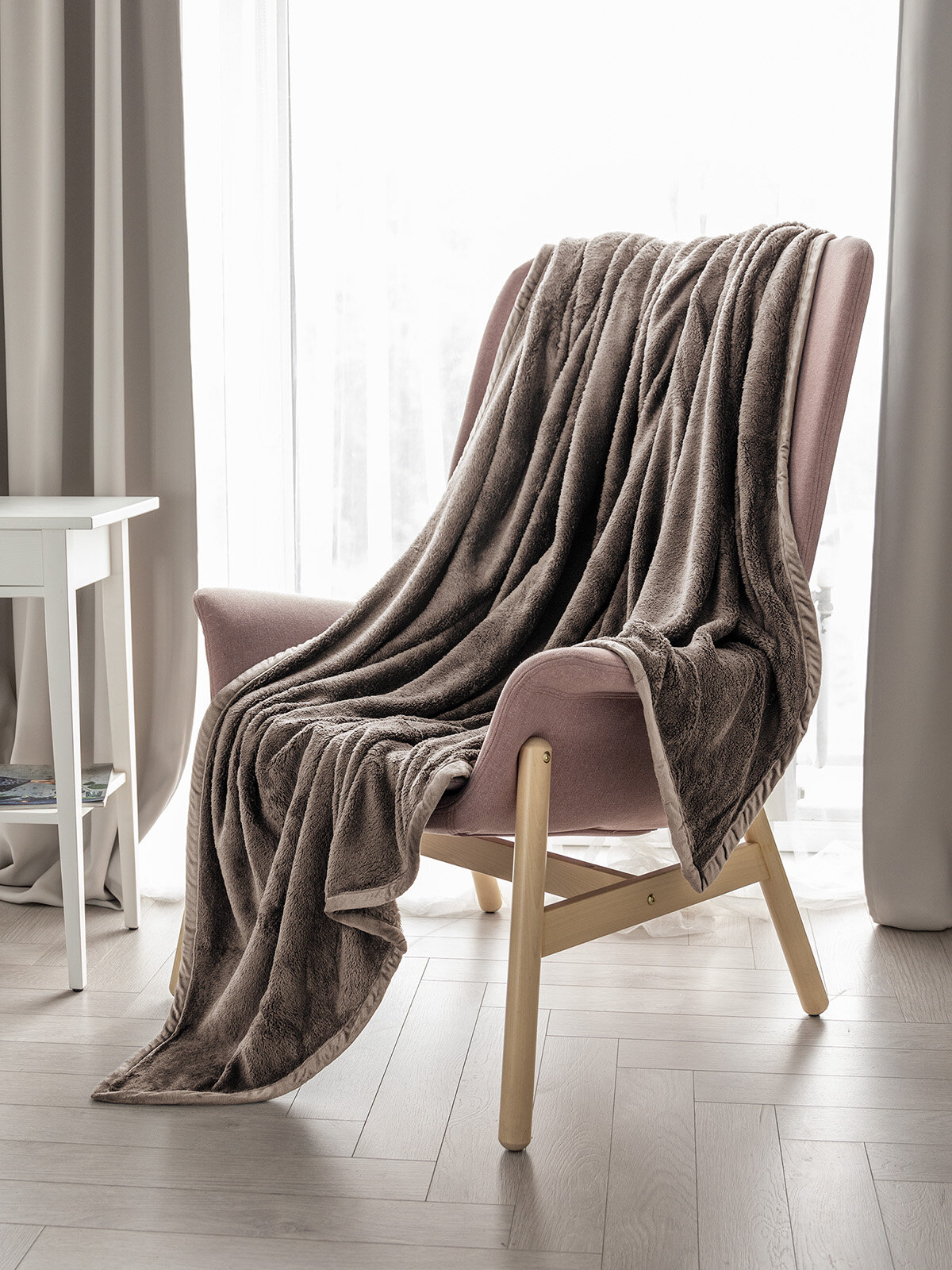 Плед DeNASTIA "Тедди" 200х220, полиэстер 100%, коричневый T040057 — фото 1