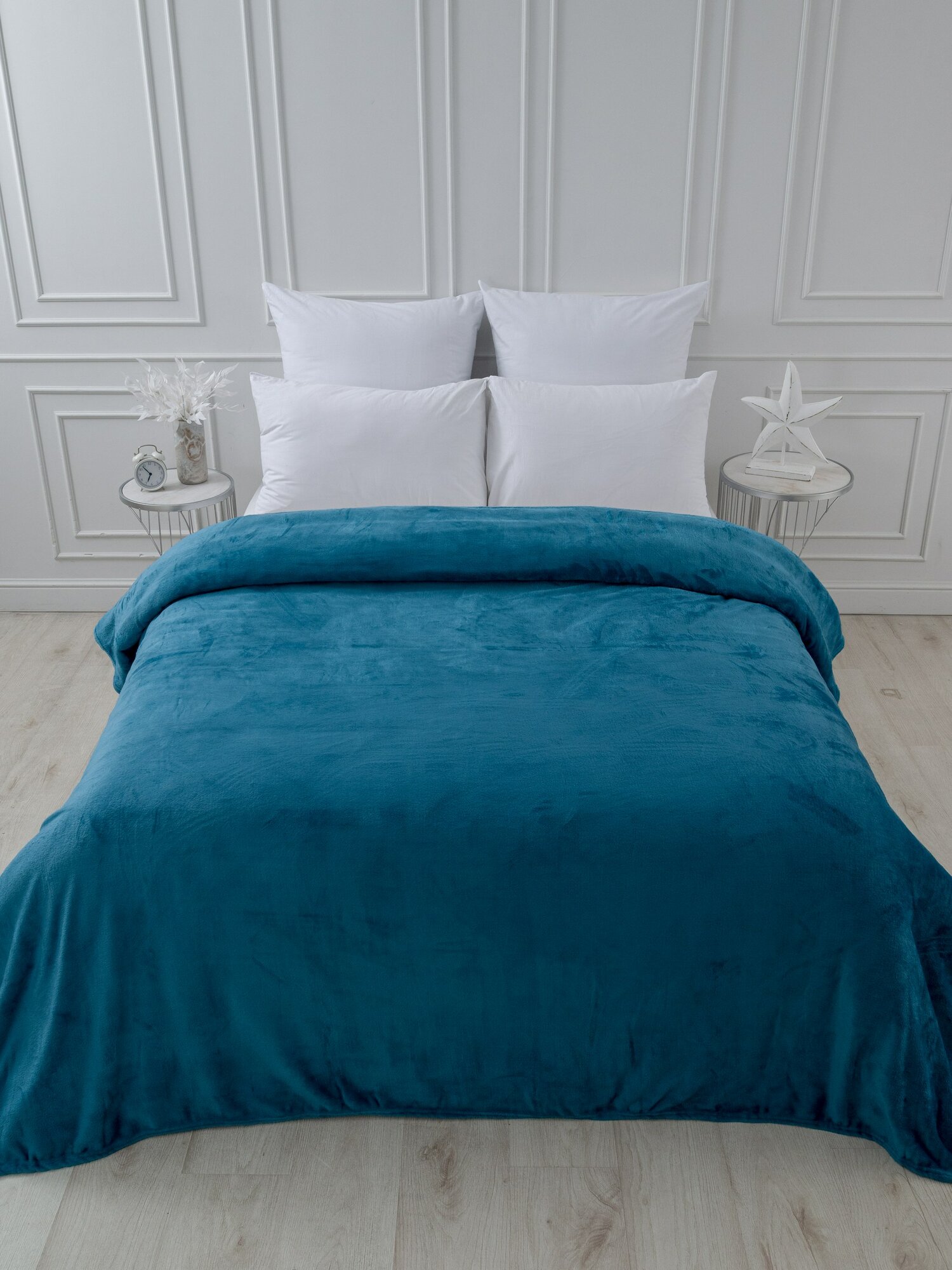 Плед 200х220 однотонный Павлина Лазурь голубой синий бирюза евро — фото 1