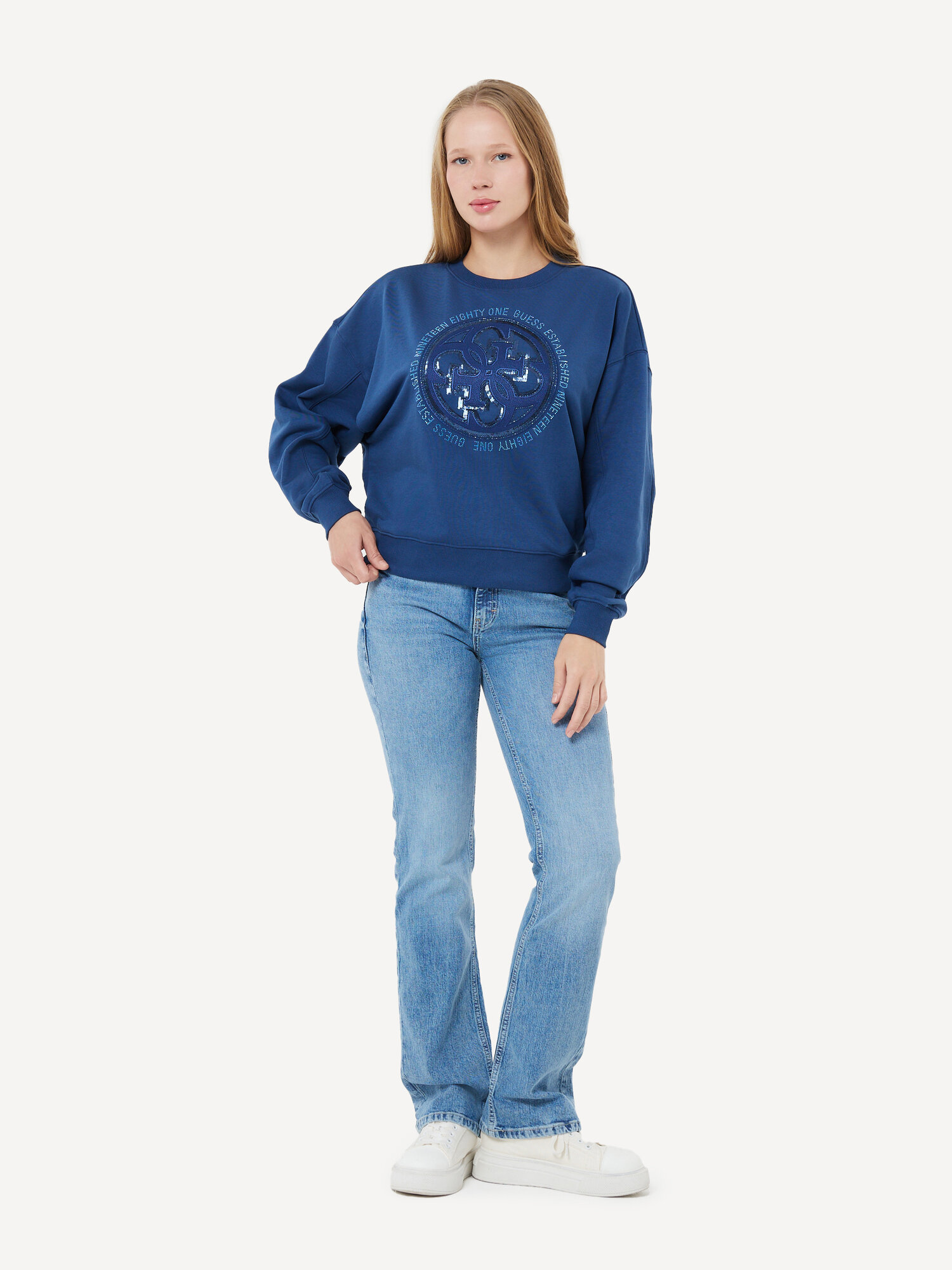 Джемпер GUESS CN 4G LOGO HOTFIX SWEATSHIRT, размер XXL, синий — фото 1