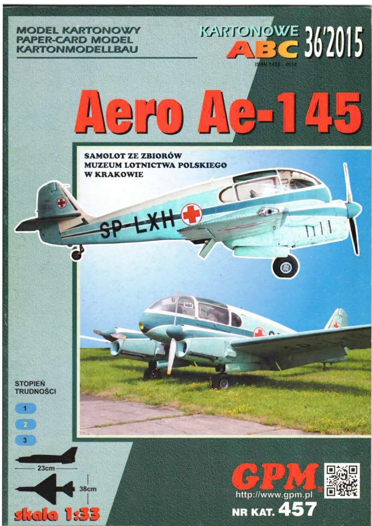 Сборная Модель самолета из бумаги, Самолет Aero Ae-145, GPM № 36/15