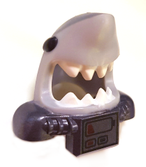 Minifigure, Headgear Mask Shark Head with Open Mouth with White Teeth, Black Eyes, Pearl Dark Gray Shoulder Pads and Front Panel and Battery Pattern, 25113pb02 Light Bluish Gray U