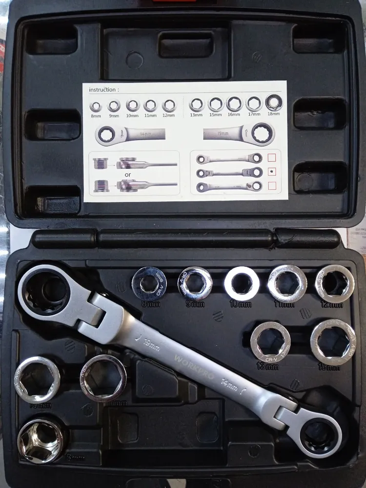 Набор трещоточных ключей WORKPRO WP202570, двухсторонний, шарнирный, 11шт