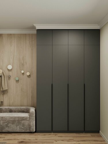 Изображение товара Распашной шкаф для одежды и хранения вещей Сеул, 4 двери, с антресолью, 160.1х50.6х260 см, Графит Без дополнительных элементов