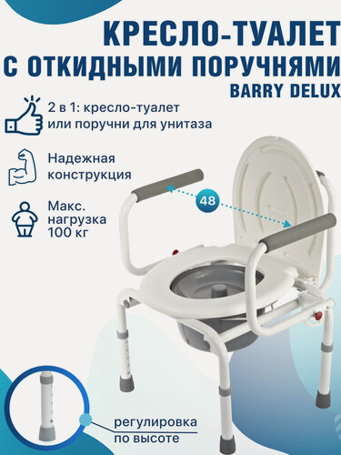 Изображение товара Кресло-туалет с поручнями 2 в 1: кресло-туалет и поручни для унитаза WC DeLux