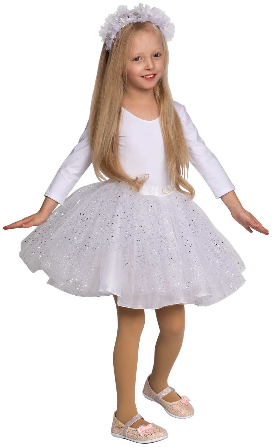 Детский карнавальный костюм Снежинка пушистая р.104-110 (размер 28) — фото 1