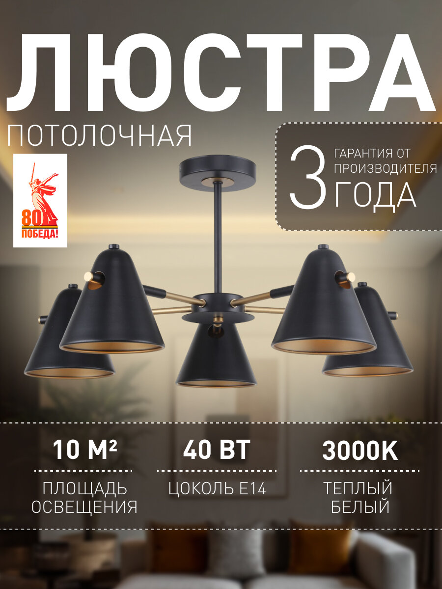Потолочная люстра F-Promo 2844-5P 10 кв м E14 накаливания/люминесцентная 40 Вт 3000 К теплый белый IP20 металл
