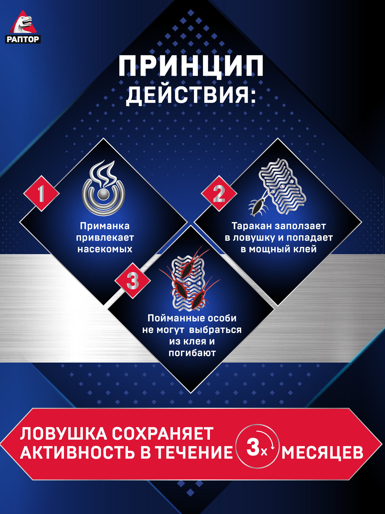 Средство от тараканов Раптор, клеевые ловушки для насекомых, 5 шт — фото 1