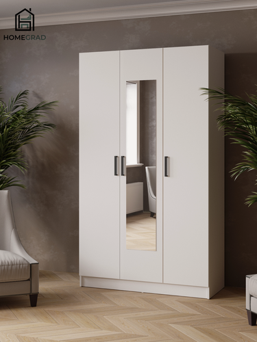 Изображение товара Шкаф для одежды HomeGrad Lars 120 см, белый, распашной, с зеркалом.