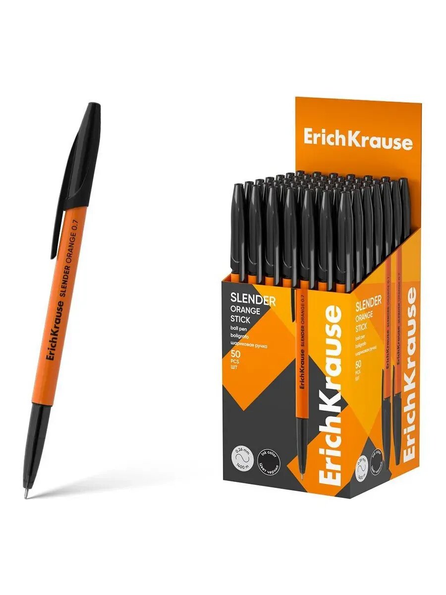 Ручка шариковая Slender Stick Orange черная, 10 штук.