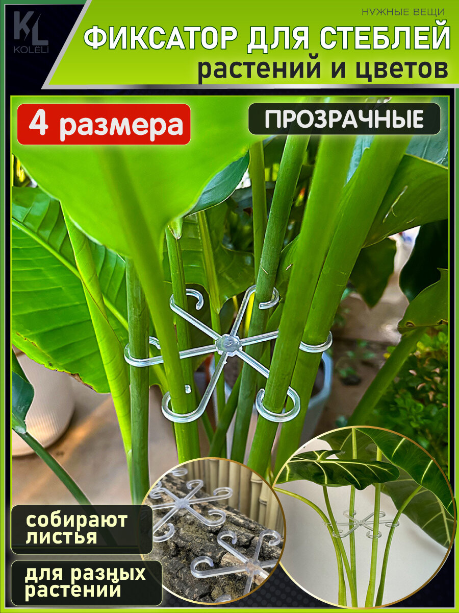 KoLeli / Стойка опора для сбора стеблей растений / Зажимы для поддержки и фиксации листьев и веток прозрачные