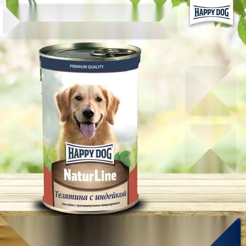 Влажный корм Happy Dog Natur Line для собак любых пород с телятиной и индейкой (6шт х 410гр) — фото 1