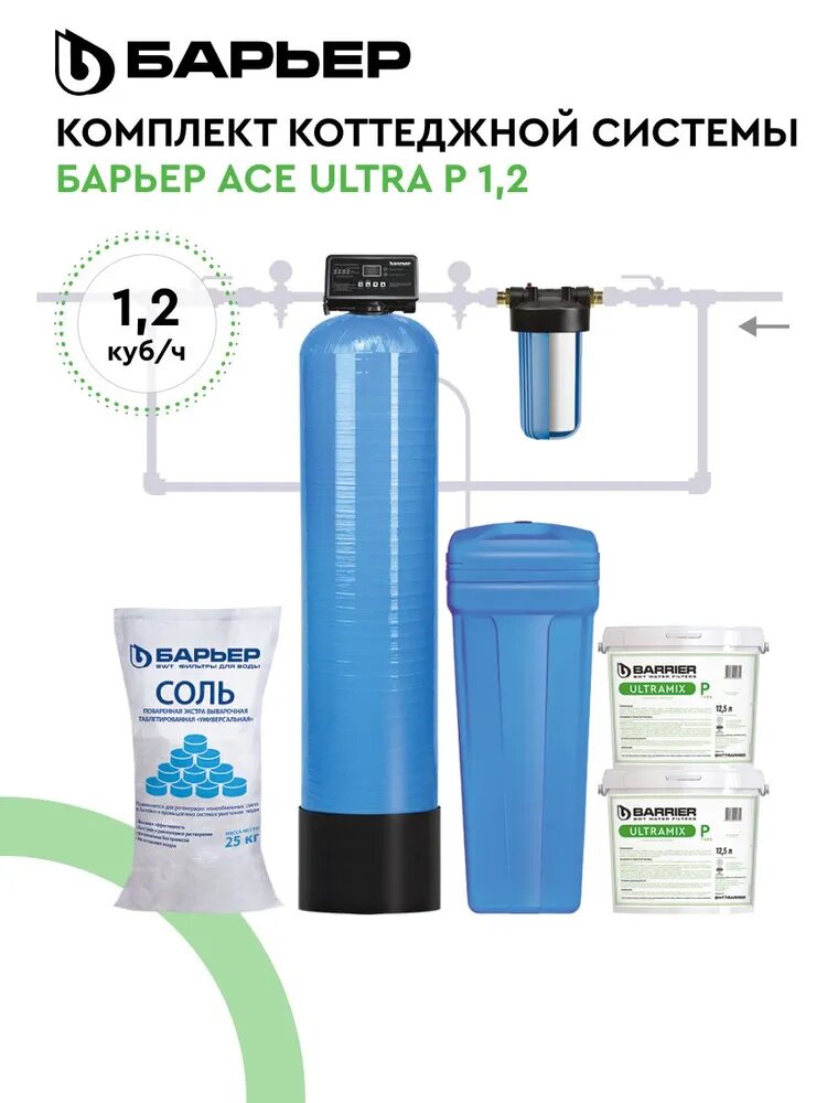 БАРЬЕР Ace Ultra Р 1,2, комплект коттеджной системы для очистки воды из скважины