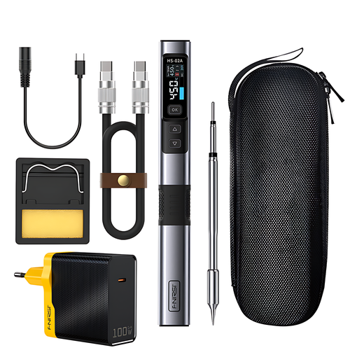 Электрический паяльник FNIRSI HS-02A стандартная комплектация кабель Type -C блок питания 100 Вт 4996₽