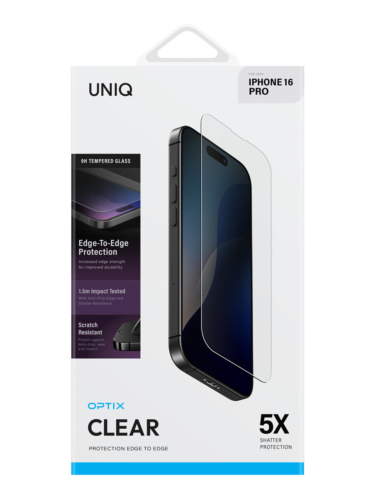 Uniq прозрачное стекло для iPhone 16 Pro, OPTIX Clear (+installer) без рамки
