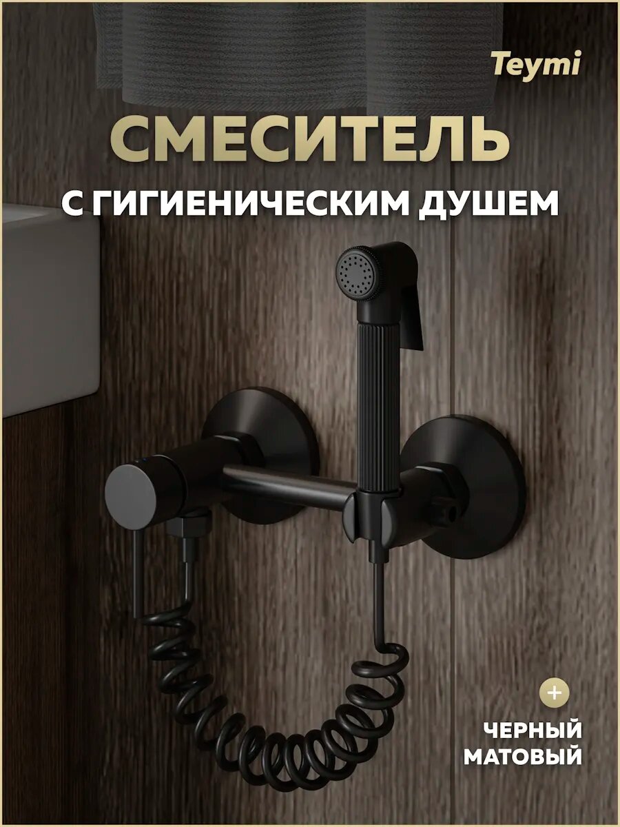 Смеситель с гигиеническим душем черный матовый Teymi Martta T10269