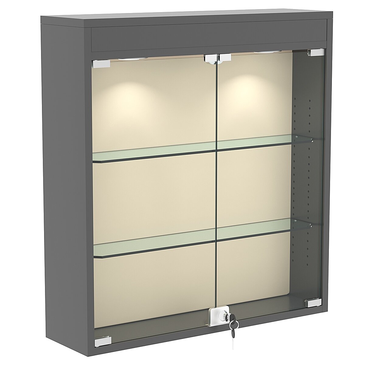 Настенная витрина с бархатом серии барон №1-3А (две полки), Темно-Серый + 01 Cream