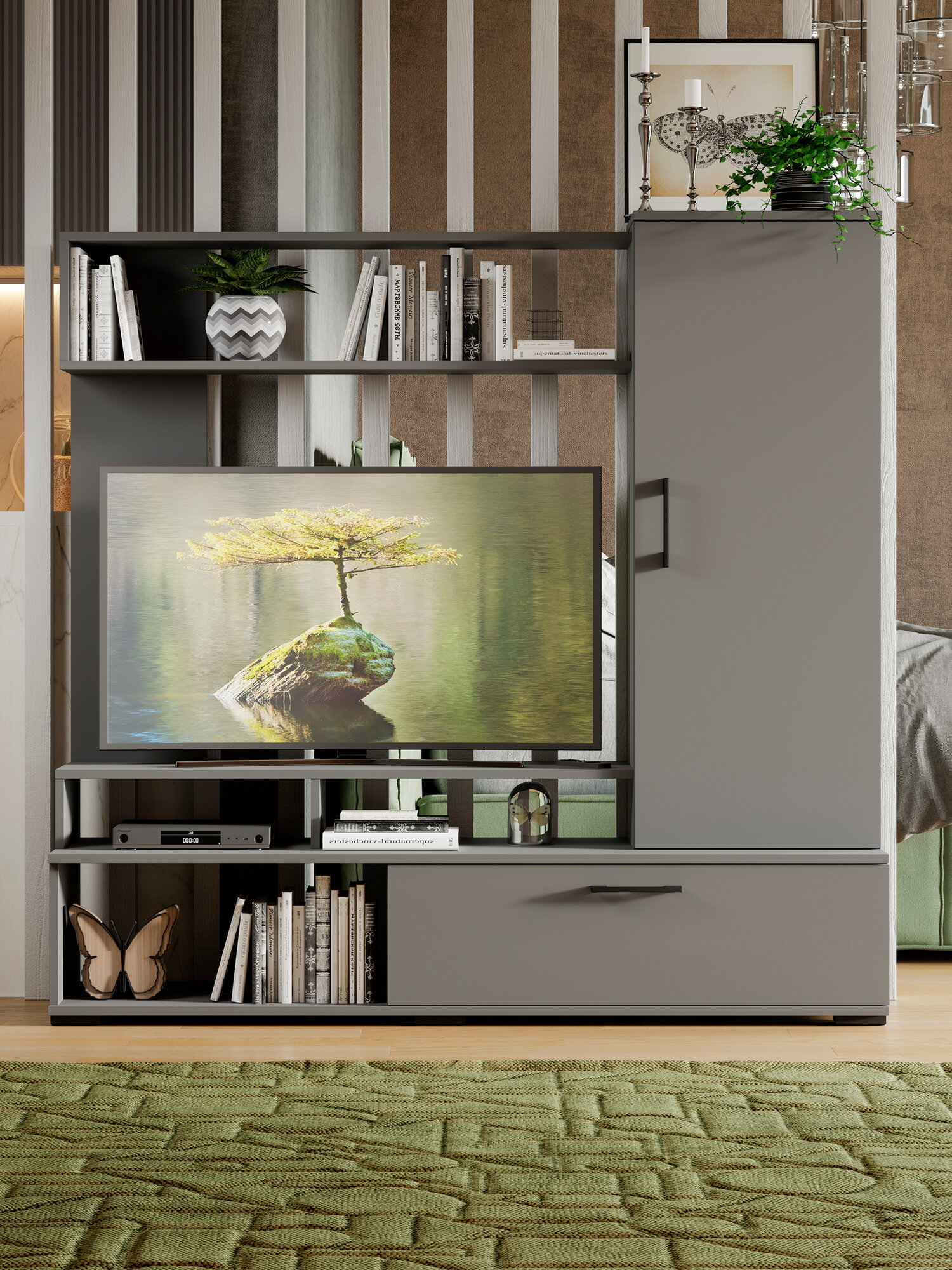 Гостиная тумба тв набор для гостиной Графит Серый "Сиена"