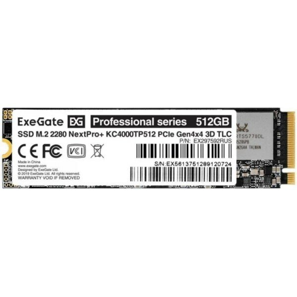 Накопитель SSD ExeGate NextPro+ KC4000TP512, 512Gb, M.2 2280, PCIe 4.0 x4, NVMe, R/W 5000/3600