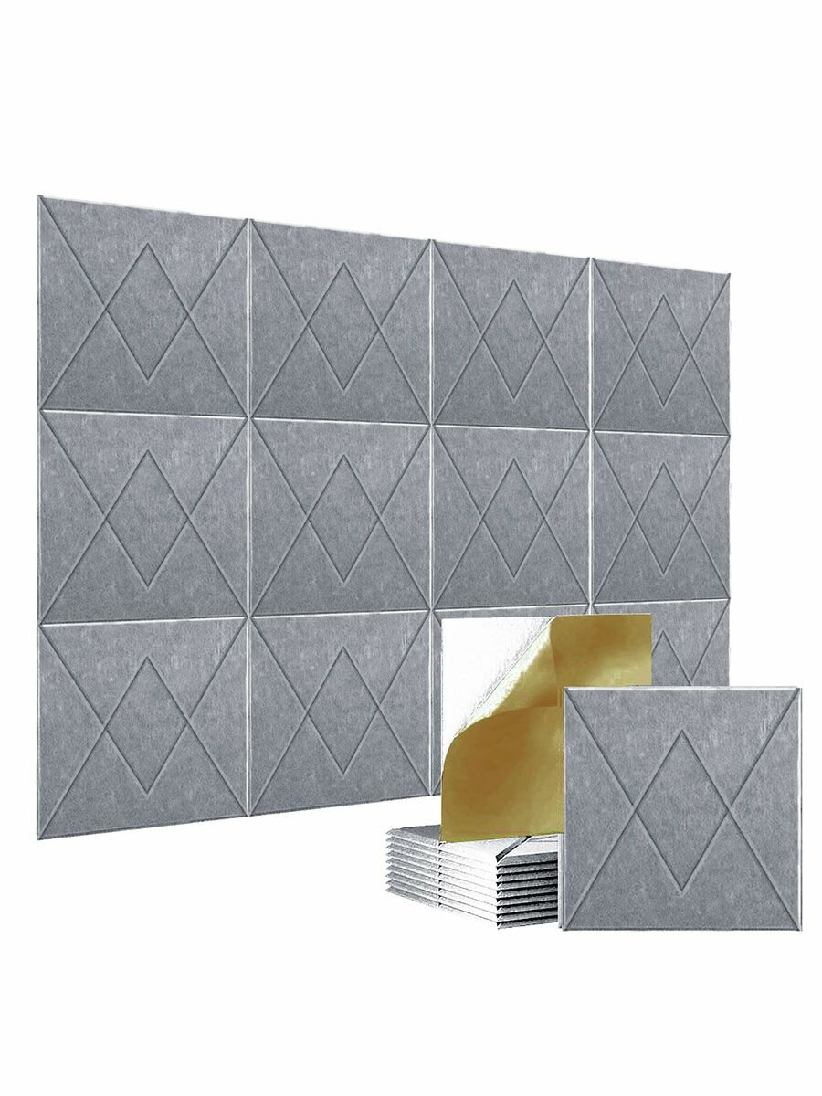 BEIYIN 48 шт. Звукопоглощающая плита из полиэстера материал 30x30x0.9cm самоклеющийся акустический Панель