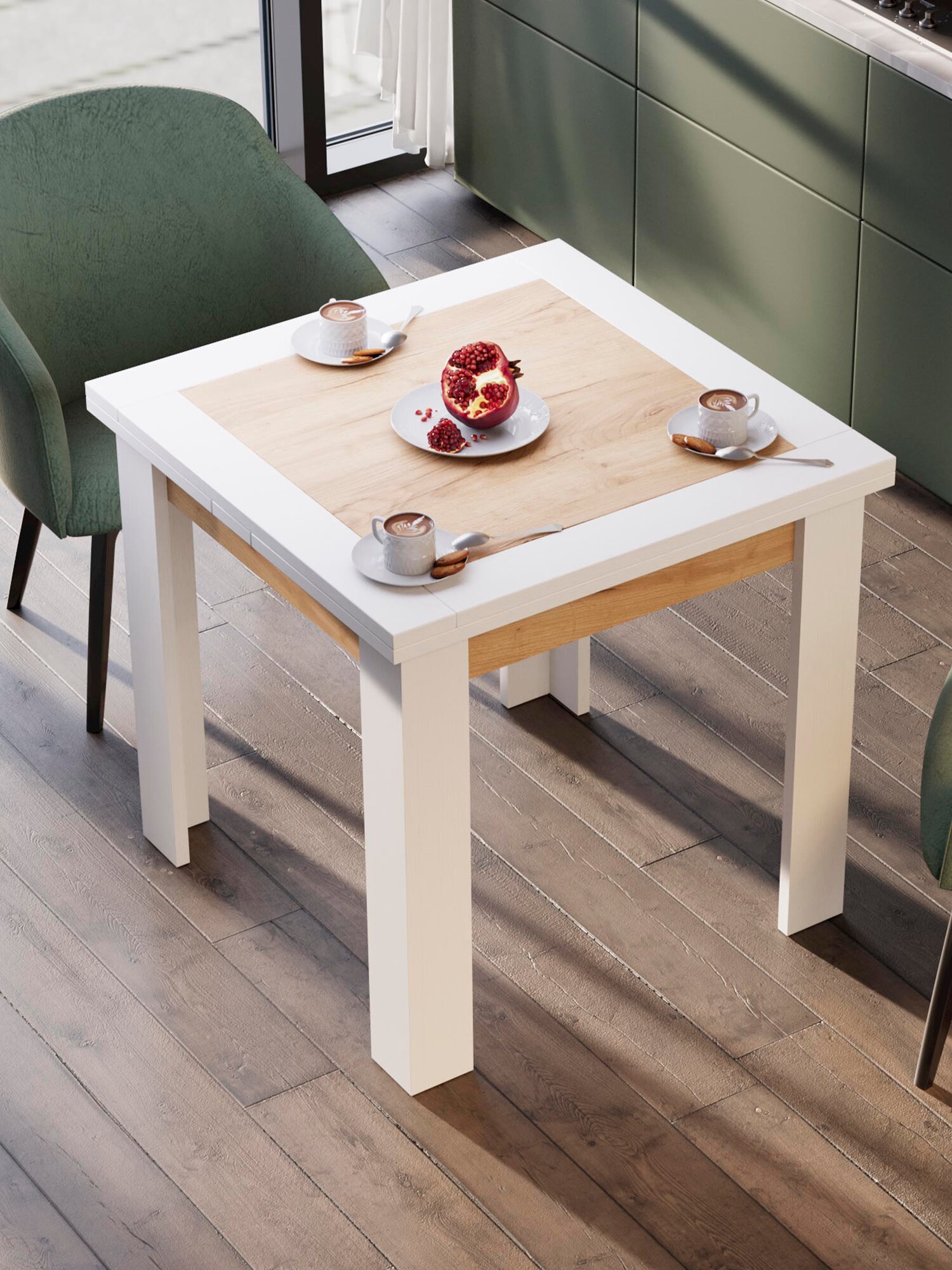 Стол раздвижной, кухонный Хьюстон тип 3 79х79 см. Белый/Дуб Крафт золотой