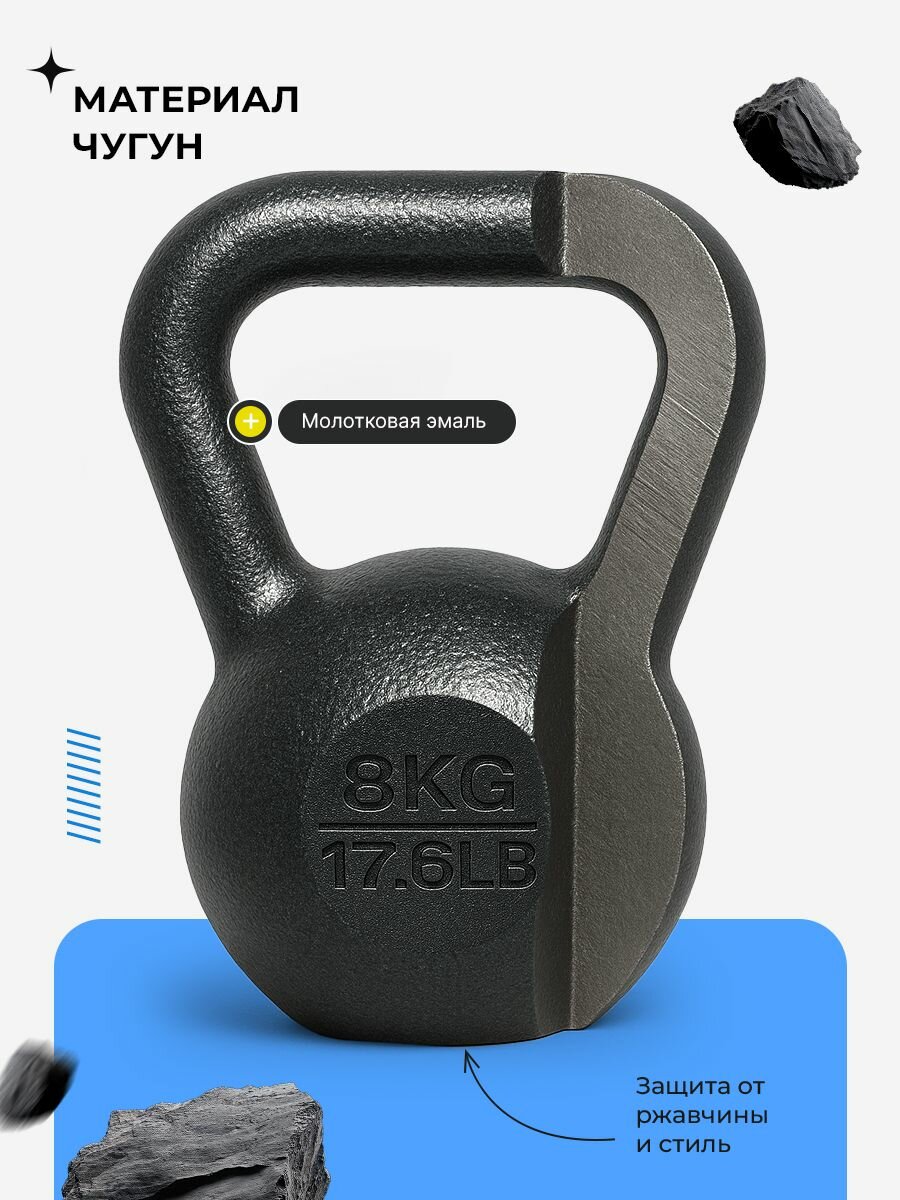 Гиря 12 кг чугунная PROIRON для фитнеса, молотковое покрытие — фото 1