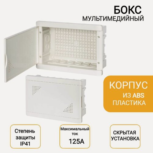 Изображение товара Щит мультимедийный встраиваемый бокс 420х320х150, ТВх4, ТФх5, 2 сетевых модуля, колодка питания