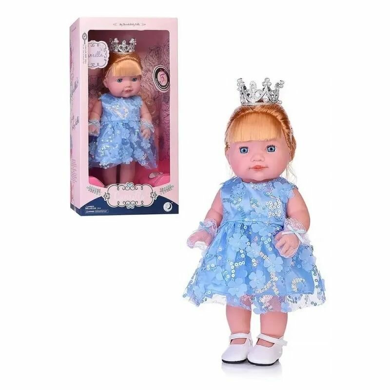 Кукла КНР Camilla 35 см на батарейках, в голубом платье и в короне, звук
