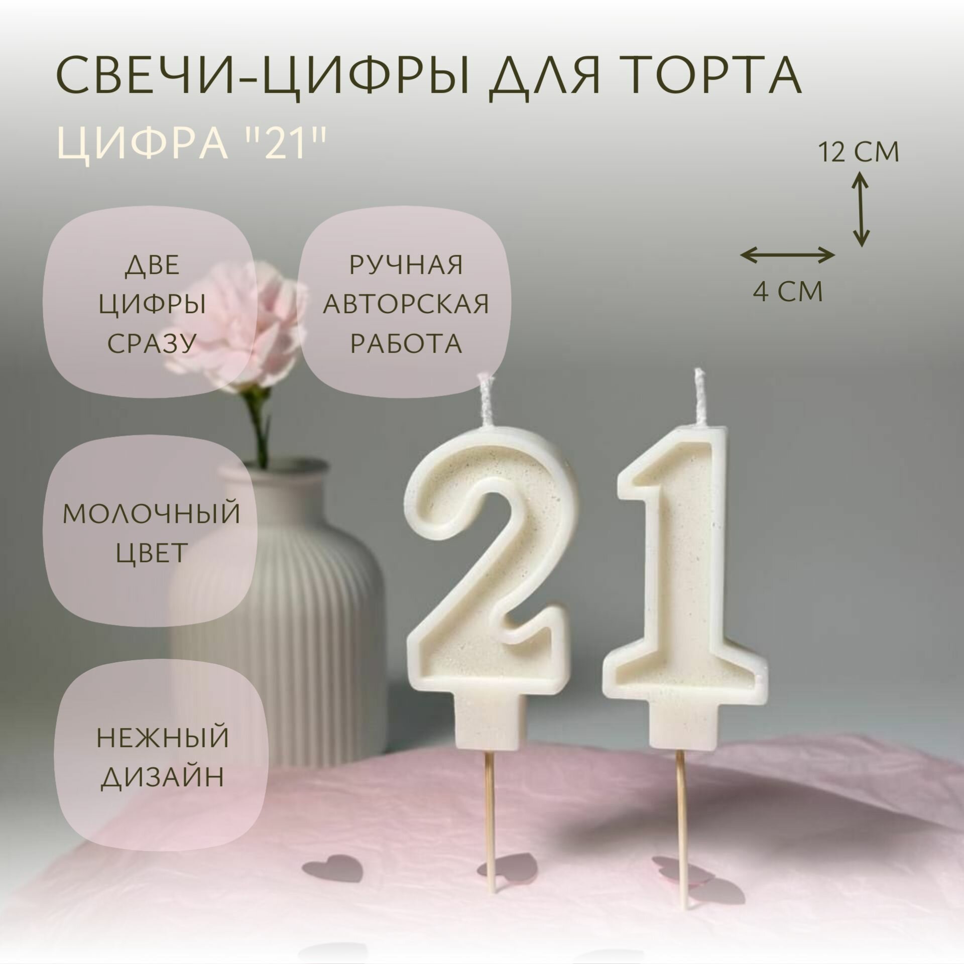Свечи-цифры для торта "21" молочные