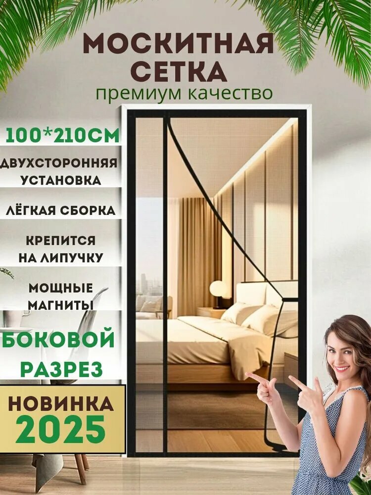 Москитная сетка на дверь на магнитах раздвижная 100x210 черная