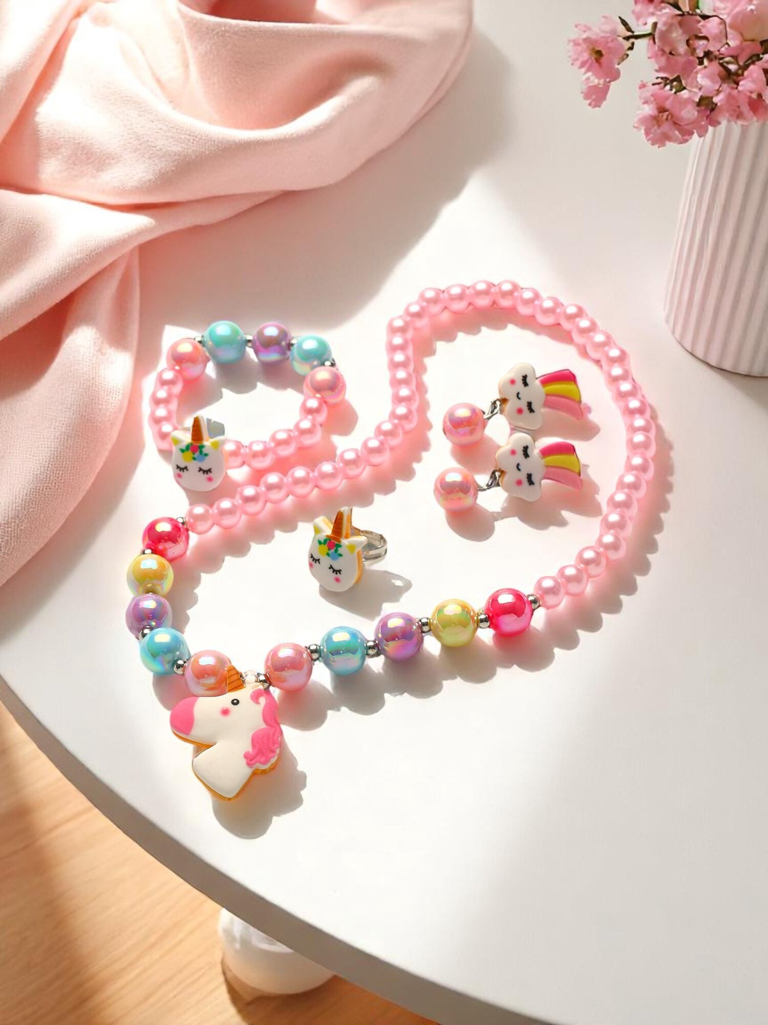 Комплект бижутерии Выбражулька: серьги кольцо колье браслет разноцветный