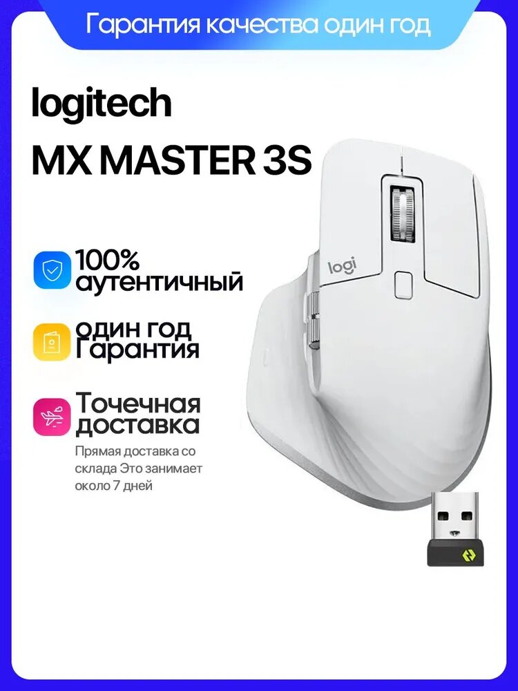 Logitech мышь беспроводная MX Master 3S, Версия CN, Доступно для MAC и Windows, белый, Bluetooth