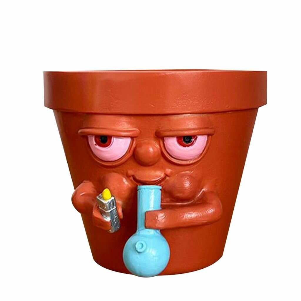 Прочный настольный горшок для кактуса из смолы с уникальным дизайном в виде забавного курящего человечка из мультфильма