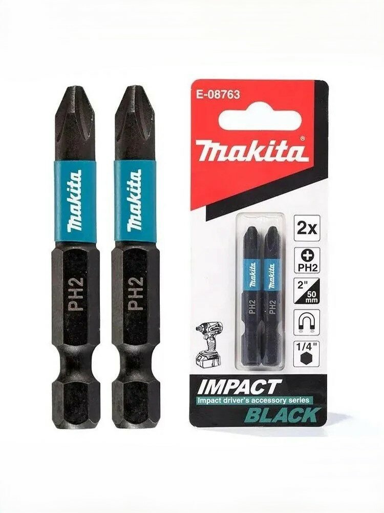 Биты Makita E-08763 PH2 магнитные односторонние ударные длина 50 мм
