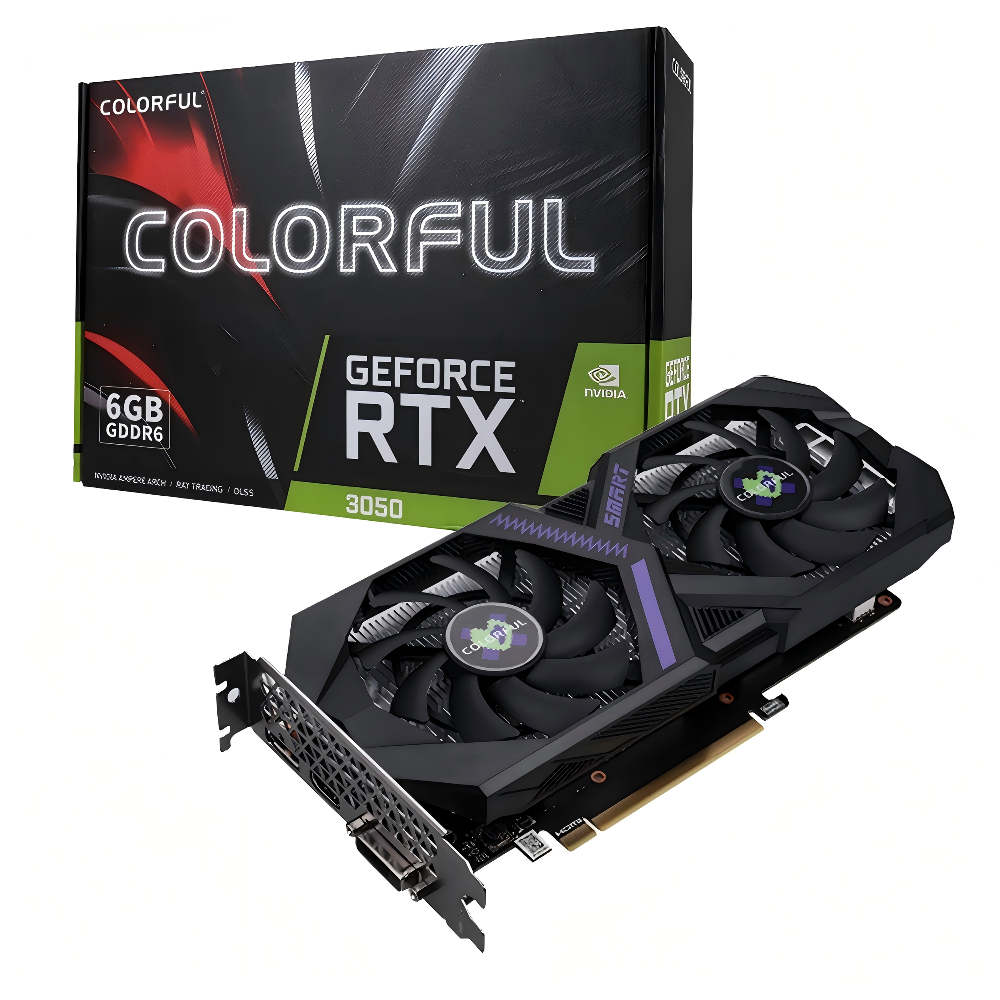 Видеокарта Colorful GeForce RTX 3050 6GB , DLSS, PCIe 4.0 GDDR6, 96 бит, DisplayPort, DVI-D, HDMI, GPU 1042 МГц